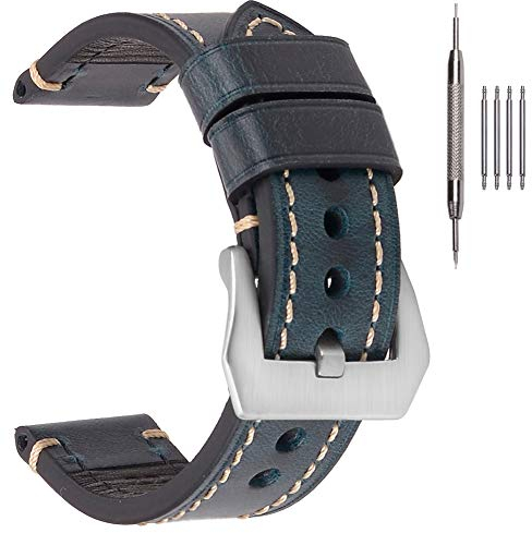 EACHE Vintage Herren Uhrenarmband Blau 24mm Ersatz-Uhrenband Öl Wachs Classic Armband Leder