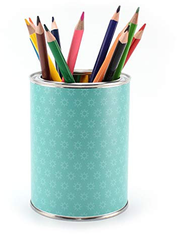 Stiftebecher Punkte petrol inkl. 12 Dreikant Buntstiften| Kinder Stifteköcher Stiftehalter Schreibtisch Organizer Mädchen