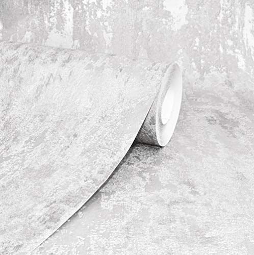 Havana White Distressed Industrial Metallic Wallpaper Paste Wall from Y�L