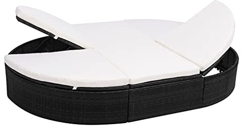 Lounge, Sofa & Bett aus Polyrattan, 2er Garten-Sofa mit Stahl-Gestell, Daybed,Outdoor-Lounge-Bett mit Polster Poly Rattan Schwarz
