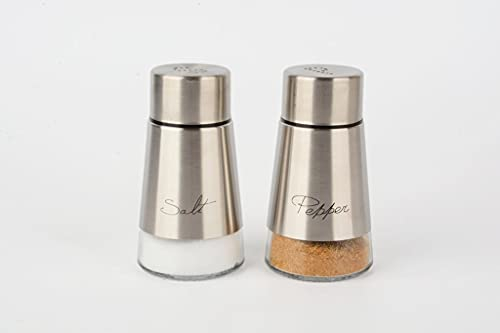 Royal Cuisine Salt and Pepper Shakers Stainless Steel and Glass Set| Elegant Stainless Steel Salt and Pepper Dispenser| Spices W/Collapsible Funnel Black,Red,Silver (Silver)
