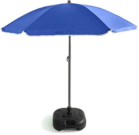 Out There! 240cm (7ft 8in) Parasol with Base Garden Beach Parasol Umbrella | Outdoor Sun Shade with Adjustable Height and Base