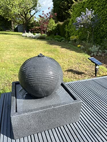 allpondsolutions Globe on Plate Box Garden Water Feature with LED Lights - Solar Powered Panel - 33x37x37cm