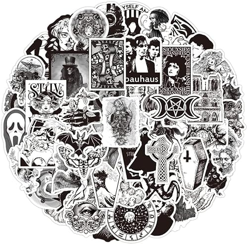 EOCOYAR Gothic Aufkleber für Laptop,50 Stück Horror Schwarz Weiß Graffiti Decals Stickers,Motorrad Sticker für Auto Skateboard,Fahrrad Boot Computer,Tablet,Bücher