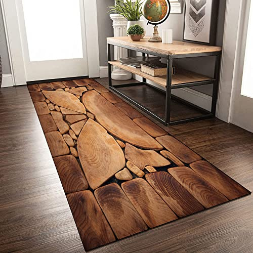 Siunwdiy Teppich Läufer rutschfest Braun Teppichläufer Meterware Küchenläufer 3D Teppich Holzoptik Waschbar Flurläufer Lang Küchenteppich Für Korridor Schlafzimmer Wohnzimmer60x300cm