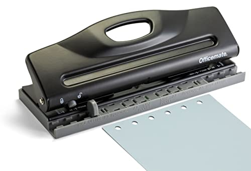 Officemate Perforatrice réglable à 6 trous pour planificateurs et classeurs, capacité de 8 feuilles, noir (90160)