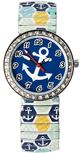 Donny Kelly Damen-Uhr Zugarmband Edelstahl Analog Quarz 1700071 (Mehrfarbig blau)