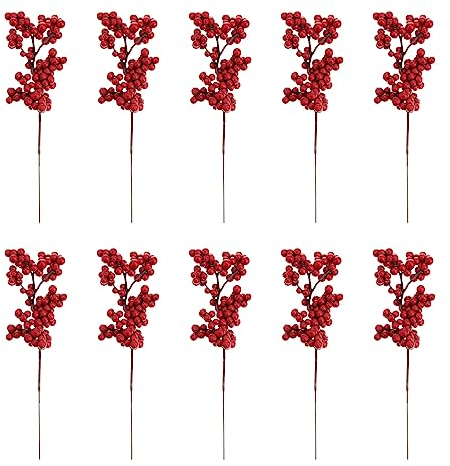 CLISPEED Herbstdeko Tannenzweige Künstlich 10 Stücke Weihnachten Rote Beeren Pflückt Künstliche Rote Beerenstiele für Weihnachtsbaumschmuck Urlaub Wohnkultur Zufälligen Zweige Weihnachtsdeko Innen