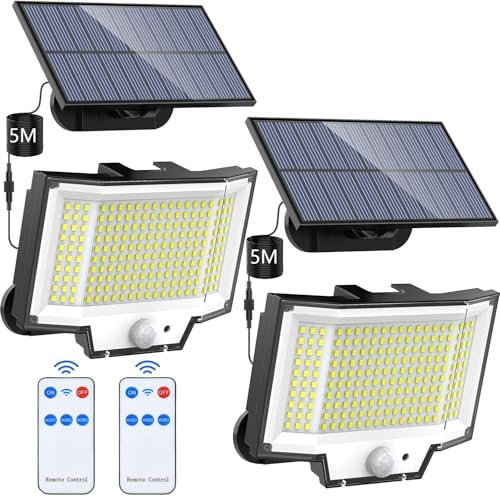 NACINIC Solar Lights Outdoor, 3 Modes Solar Security Light Outdoor Motion Sensor, 200 LED Flood Light with Remote Control, Solar Powered PIR Lights for Garden Yard Shed Garage