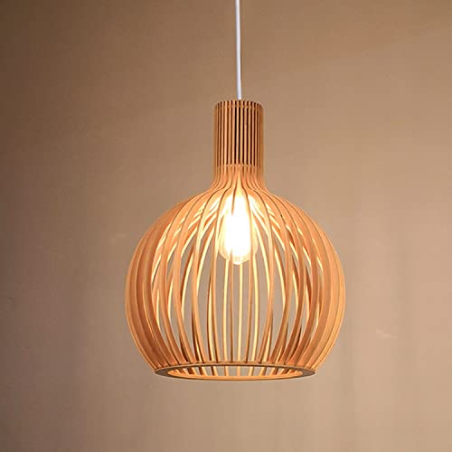 AIAO Retro Bambus Pendelleuchte Holz Hängeleuchten E27 Industrial Stil Pendellampe Vintage Sphärisch Esstisch Lampe Kronleuchter Für Wohnzimmer Schlafzimmer Esszimmer Cafe Bar Hängelampe 35cm