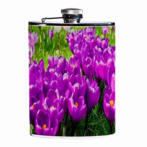Petacas para licor,campo de tulipanes morados,Frasco a prueba de fugas de acero inoxidable y frasco de embudo para hombres y mujeres