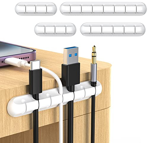 JANREAY Lot de 4 supports de câbles multi-usages pour bureau, câbles audio, câble d'alimentation, câble de charge USB (blanc)