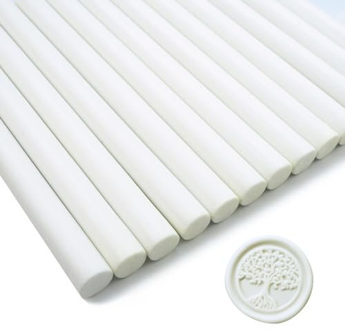 Tomgenrine 15 Pieces White Wax Seal Sticks for Glue Gun, Non-Toxic, Smokeless, Wedding Invitations, Envelopes, Gift Wrapping