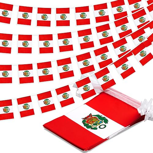 Peru String Flag Pennant Banner, Small Mini Peruanische Flaggen Bunting Banner, National Country Decoration for School, Party, Sports Events, Patriotic Festival, 33 Feet 30 Flags