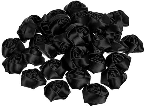 PATIKIL 1.6 Satin Ribbon Roses, 20 Pack Artificial Flowers Roses Heads Handmade Fake Flowers Fabric Flowers for Crafts Wedding Bouquet, Black