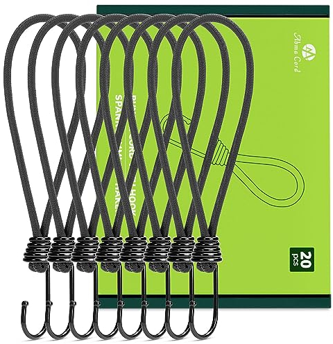 Abma Cord Spanngummi mit Haken 23cm 20 Stück Expander mit Haken Kurz Gummispanner Planenspanner Haken für Plane, Netze, Zelte, Anhängerplane, Banner - Schwarz