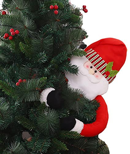 BEIJIALY Puntale per Albero di Natale Abbracciatore di Pupazzo di Neve, Cappello di Peluche Topper di Babbo Natale, Pupazzo di Neve Che Abbraccia Topper (Rosso)