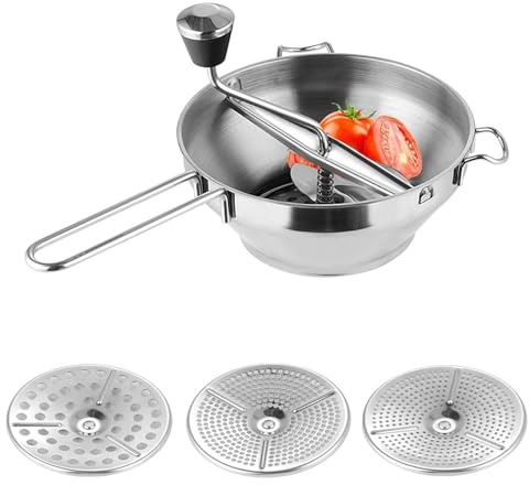 EASSL Flotte Lotte Stainless Steel with 3 Sieve Inserts, Stainless Steel Strainer for Soup, Jam, Porridge Sauces, Straining and Grating