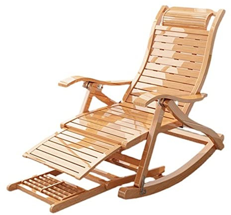 Klappbarer Schaukelstuhl Aus Bambus, Schaukelstuhl,relaxsessel Mit Liegefunktion,lesesessel,sessel Wohnzimmer,schaukelsessel Lounge Sessel Mit Armlehnen, Massage-Fußstütze, Belastbar 250Kg ( Color : B