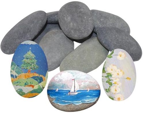 9 Pezzi Sassi da Dipingere, Pietre Decorative, Sassi Bianchi da Giardino, Grandi Pietre Verniciabili, Ciottoli per la Pittura 5-7cm