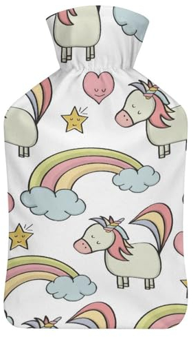 Einhorn Regenbogen Wärmflasche Mit Bezug Bettflasche Wärmflaschen Handwärmer Erwachsene Wärmebeutel 26.5X15.3cm