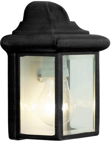 Lightbox Außen Wandlampe mit Glas Regenschutz- flach - in Schwarz - klassische Outdoor Wandleuchte für den Hauseingang - 22 x 15 x 12 cm - E27, max. 40 W - aus Metall/Glas