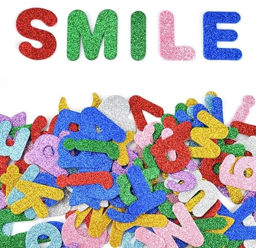 KBNIAN Buchstaben Aufkleber, 165 Stück Glitzer Schaumstoff Sticker Buchstaben Moosgummi Aufkleber Selbstklebendes Glitzer Schaumstoff Stickers für DIY Handwerk Gestalten und Dekorieren