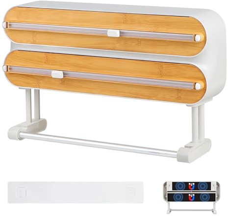 DBREAKS Wandrollenhalter Küche 3-in-1 Frischhaltefolienspender, küchenrollenhalter magnetisch, Frischhaltefolie Schneider, Alufolie Spender, Papierrollenhalter, Folienspender,Weiß