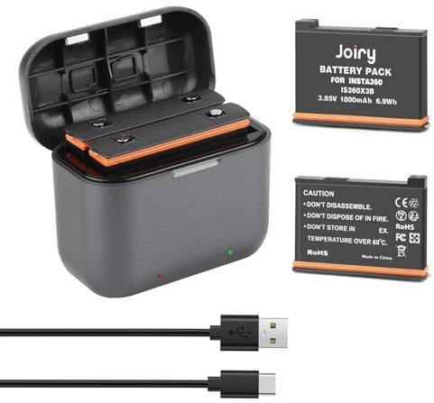 Joiry Insta 360 X3 Ersatz Akku und Ladegerät für Insta360 ONE X3 Dual-Ports Schnelllade Hub, 2PCS Batterie Ersatz Akku kompatibel mit Insta360 X3 Kamera