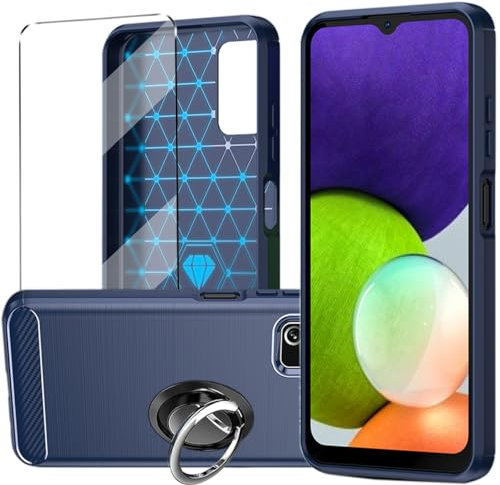 3-in-1 Case with Tempered Glass with Phone holder Ring for Samsung Galaxy Xcover 7 Case Screen Protector for Samsung Galaxy Xcover 7, Slim Fit Soft TPU Shockproof Anti-Scratch Phone Case Cover - Navy