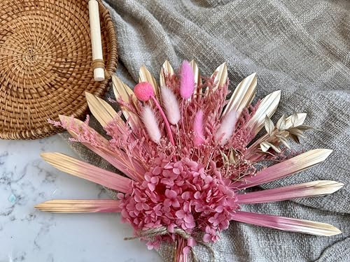 Dried Flower Cake Topper Spear Palm Bouquet (Pink Fan Set)