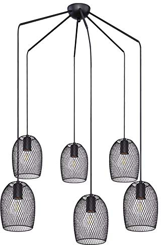 Globo Pendelleuchte 6 flammig Esstischleuchte Retro Hängelampe Wohnzimmer Industriell, Metall schwarz, 6x E27 Fassungen, DxH 75x150 cm