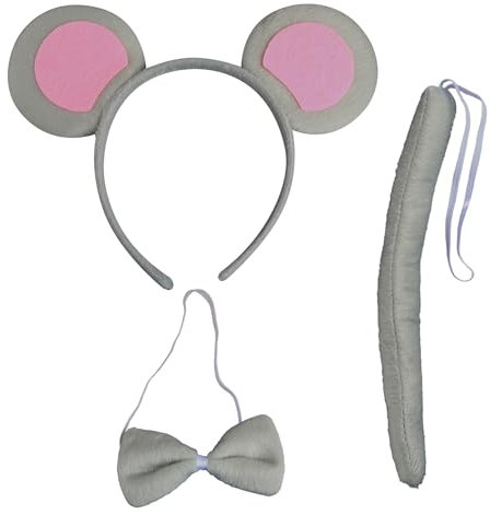 GroveEss 3 Pieces Mouse Costume Set,Cutie Mouse Ears Headband Bowtie Tail,Kids Halloween Carnival Birthday Party Costume Accessories(Mouse)