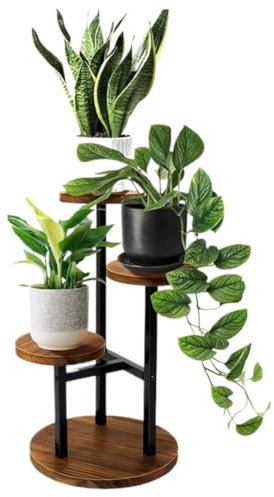 ASHSDI Blumenregal Indoor 4-stufiger Pflanzenständer, Hohe Pflanzenständer Aus Metall Und Holz Für Zimmerpflanzen, Mehrstufiges Blumenregal Blumenregal Display Rack