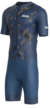 Herren Fahrrad-Skinsuit Gel gepolstert Einteiler Trisuit Bike Top kurzes Sublimiertes Design, navy, M