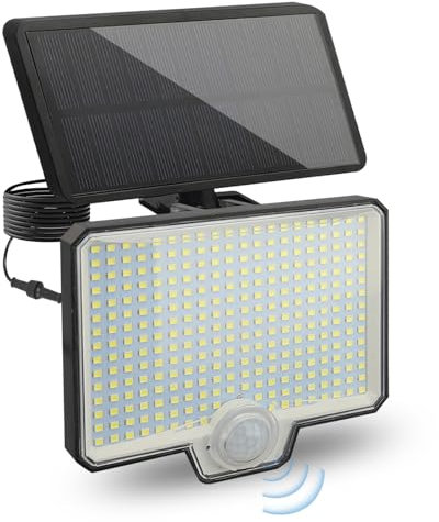 Lampada Solare Esterno, Luce Solare a LED, Lampada Parete con Sensore di Movimento a 294 LED con Batteria Impermeabile IP65 1800 MAh, modalità di Illuminazione, Sensore Sensibile