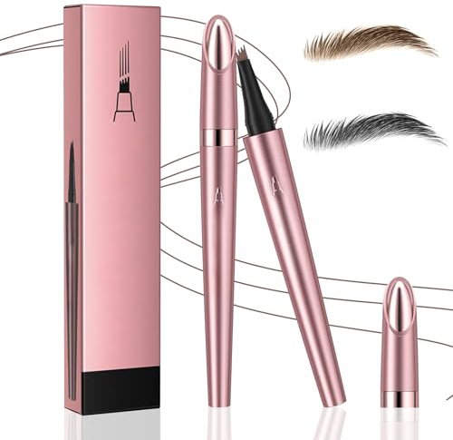 2PCS 3D Magischer Augenbrauenstift Wasserfest, Microblading Augenbrauenstift Dunkelbraun Eyebrow Pencil mit 4 Gabelspitze Applikator, Erzeugt Mühelos Natürlich Aussehende Brauen