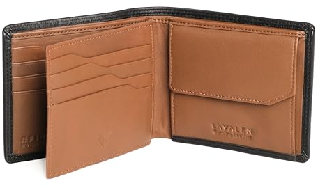 Lavalen Portefeuille Homme Cuir Veritable - Portefeuilles et Porte-Cartes - Porte Carte avec RFID - Porte Monnaie Homme Cuir Grande Capacite - Portecarte Bancaire - Idee Cadeau Original- Noir-Cognac