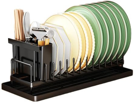 Escurridor de platos, escurridor de cuencos inoxidable, utensilios de cocina de acero al carbono, estante de diseño que ahorra espacio con escurridor para almacenamiento de cocina