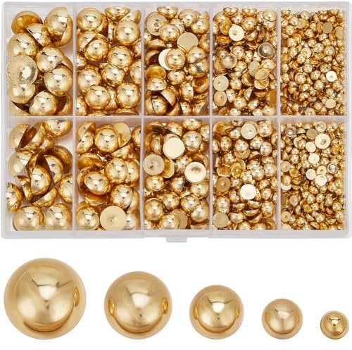 SUNNYCLUE 1 Box 70G 4~12mm Half Pearl Nail Charms Gold Nail Beads Bulk ABS Plastic Multi Size Flatback Makeup Pearls Half Round Flat Back Cabochons for Nails Art Design DIY Crafts Making Decoration