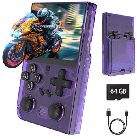 WeLohas Retro Spielkonsole, Videospielkonsole mit Linux System, 64G TF Karte vorgeladen 15000+ Videospiele, 3.5'' IPS Bildschirm, tragbare Handheld Emulator Geschenk für Teens Erwachsene, Lila