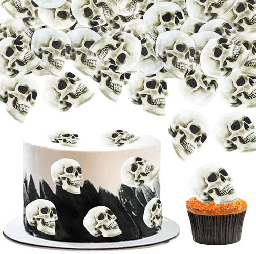 Blumomon 40 Stück Essbare Kuchen Dekoration Totenköpfe Cupcake Topper Totenköpfe Tortenaufsatz Kuchen Geburtstag Party Dekoration Halloween Party Dekoration