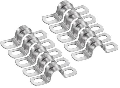 sourcing map 10pcs 9/16 Inch 14mm Conduit Clamps, M14 U Tube Pipe Clamp, Stainless Steel Rigid Pipe Strap, U Shaped Bracket with Two Hole for Pipe Tube Hose Wire Cord Fixing, Thickened