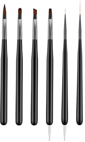 Nail Art Brushes, 6Pcs Nail Art Painting Tools with Nail Art Fine Liner Brush, Nail Design Painting Brushes Set, Builder Gel Brush, Nail Dotting Pen for Gel Polish Manicure Salon DIY, Black