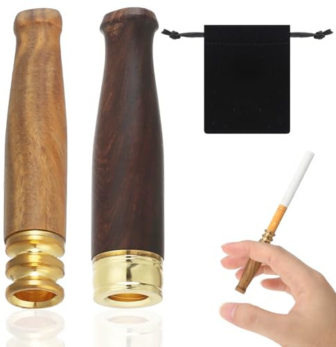 Lot de 2 porte-cigarettes en bois fait à la main avec sac de rangement, réutilisable, convient pour les cigarettes fines, moyennes et épaisses