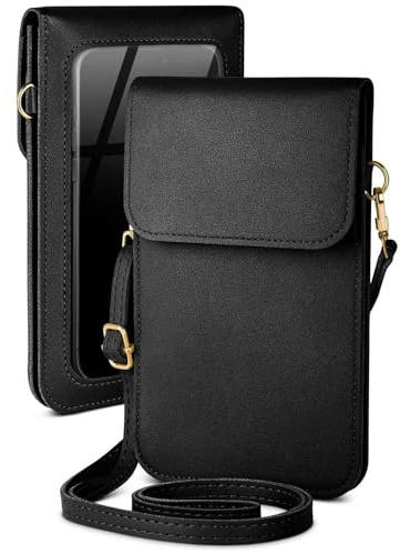 moex Handytasche zum Umhängen für Xiaomi 14T kleine Handtasche mit Handyfach und Sichtfenster, 2 extra Fächer Mini PU Leder Handy Umhängetasche Damen CitySling, Schwarz