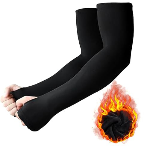 Manchette Hiver Sport avec Trou pour Le Pouce Manchon De Bras Femme Homme Manchon De Bras Hiver pour Cyclisme Golf Tennis Randonnée Basketball Football Course (XL,Noir)