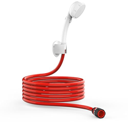 Camplux Pommeau de douche à main, Accessoire Douche avec Tuyau d'Arrosage de 30 m, Pommeau Portable Haute Pression avec Interrupteur Marche/Arrêt