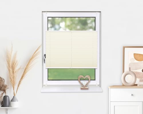 Deco-Raum Plissee ohne Bohren Klemmfix 80x150cm(BxH) Vanille Jalousie Sonnenschutz Easyfix Faltrollo Lichtdurchlässig Rollo für Fenster & Tür