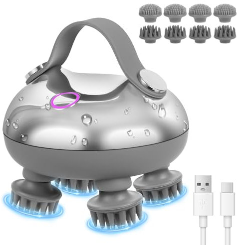 Alaoo Kopfhaut-Massagegerät, Elektrisches Kopfmassagegerät, mit 18 Massageköpfen und 3 Massagemodi, Tragbares Kopfmassagegerät Zur Entspannung, Körpermassage, Haarwuchs(Silber)